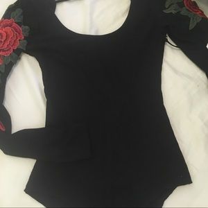 Black Ribbed Rose Bodysuit